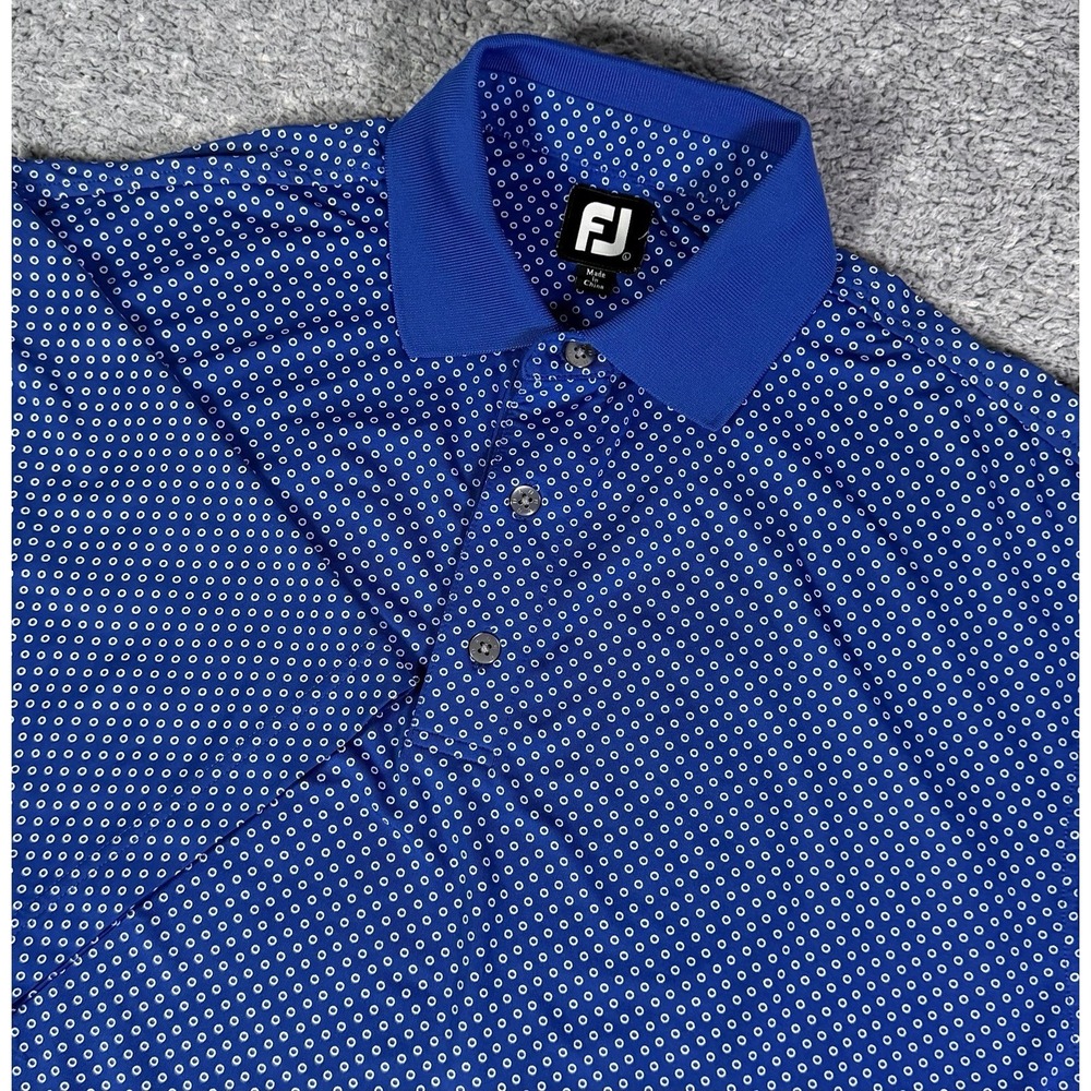 FootJoy Men's Large Blue Geometric Print Performance Stretch Golf Polo Shirt